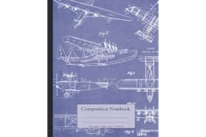 Airplane composition notebook: Vintage aircraft college ruled notebook. Patent blueprint diagram design. Airplane lover gifts