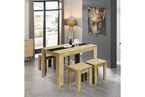 LafeuR Esstisch mit 4 Hocker Holz 5-TLG Set 110x70x75cm Küche Stühle Tisch Möbel Essgruppe Praktisch Sitzgruppe Eiche & Schwarz