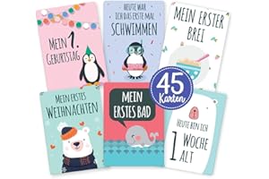 ‎COZY RACOON 45 Baby Meilenstein-Karten für Jungen und Mädchen mit hochwertiger Verpackung von Cozy Racoon - Meilensteinkarten - Geschenk zur Geburt, Babyparty, Schwangerschaft