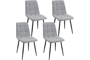 ANVOFONG Pack de 4 Sillas de Comedor, Sillas Cocina con Tela de Lino Y Patas De Metal Negro,Sillas Tapizadas,Silla de Dormitorio,Silla de SalóN,Sillas Comedor Modernas-Gray