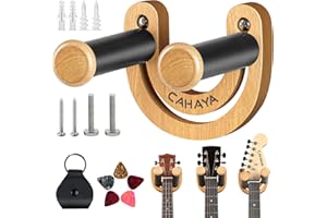 CAHAYA Gitarren-Wandhalterung mit verstellbarem U-förmigem Haken mit 5 Plektren und 1 Plektrentasche für Akustik-E-Bass-Banjo-Ukulele-Mandoline CY0297