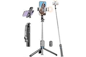 QIRITA 42'' Palo Selfie con Luz, Palo Selfie Trípode Extensible con Obturador Remoto 360° Rotación Trípode de Viaje Tripode para iPhone 15/14/13/12/11/MAX/PRO/PLUS/8/Samsung/Google/OnePlus etc
