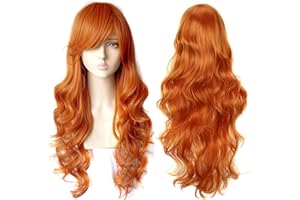 COLORFUL PANDA ColorfulPanda Charming Long Orange Wavy Full Hair Wig Anime Cosplay Halloween Costume Party Synthetic Wigs for Women