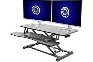 VIVO DESK-V036KB Konwerter biurkowy 91 cm, seria K, regulacja wysokości, stojak do siedzenia, podwójny monitor i stacja robocza na laptopa, z szeroką tacą na klawiaturę, kolor czarny