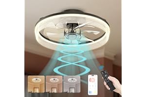 FIMEI 15.7'' Ceiling Fans with Lights, Remote Control & APP, 6-Speed Reversible Fan Lighting & Stepless Dimming Light, Quiet Ceiling Fan with Lamps for Bedroom, Timer, Y50-400