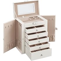 Portagioie 3 Livelli Con Serratura E Specchio, Rosa Chiaro/oro, Organizzatore Per Collane, Anelli, Bracciali