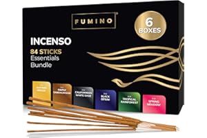 Fumino Incenso Bastoncini Naturali Realizzati a Mano Multipack Essenziale 6 Scatole 84 Stick (90g) Incensi Naturali Masala Agarbatti Fragranza Profumata Incenso Meditazione e Relax
