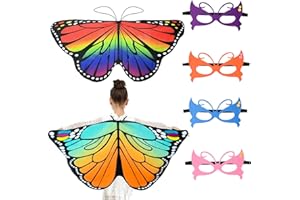 Hereneer 6 Stück Schmetterlingsflügel Kinder Set, Schmetterling Flügel Kostüm mit Filzmaske, Schmetterling Cape Karneval Mädchen Umhang Fee Verkleidung Spielzeug, Halloween Fasching Party Cosplay