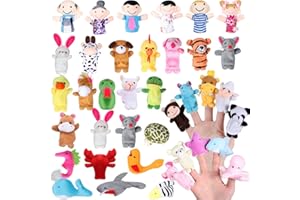 Vamei 38pcs Marionnettes Doigt Enfants L'heure du Conte 32pcs Animaux Jouets 6pcs Personnes Membres de la Famille Marionnettes Jouets Poupées Mignonnes pour Enfants Spectacles Jeux Écoles