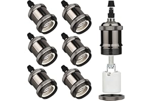 Zevnico E27 Lamp Holder, 6 Pcs E27 Bulb Holder, Gloss Black Vintage Socket Light Bulb Holder, Ceramic Rated 4A 250V, for DIY Pendant Lamp Ceiling Hanging Light Retro Edison Screw Bulb Holder Adaptor