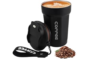 Lrocotanc Taza de Café Para Llevar - Termo de Acero Inoxidable 450ml - Vaso Térmico para Café - Taza Aislante Al Vacío A Prueba de Fugas con Tapa - Coffee Mug (Negro)