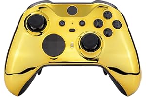 eXtremeRate Cover Custodia per Xbox Elite Series 2 Controller Model 1797,Scocca Case Frontale Ricambio per Xbox Elite Series 2 Controller Wireless Core&2 Anelli-Oro Cromo