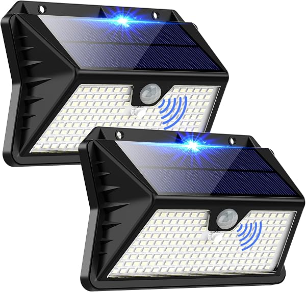 OUILA Lampe Solaire Exterieur, 3 Modes Projecteur Eclairage Avec Detecteur, 185 LED Spot Solaire IP65 Etanche Lumiere pour Jardin, Garage, Patio(2-Pack) - 1
