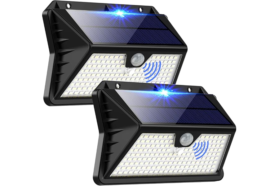 Luce Solare LED Esterno, Faretto LED da Esterno con Sensore di Movimento, 185 LED/ 3 Modos Lampada Solare da Esterno, IP65 Im