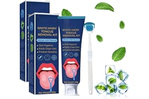 LYINUR 2PCS Tongue Cleaner Gel with Tongue Brush, Tongue Scrapers for Bad Breath, Fresh Mint Tongue Cleaner Gel, Tongue Cleaner Kit for Adults Oral Care and Removes Bad Breath