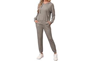 Famulily Long Sleeve Tracksuit Womens Full Set Solid Color Drawstring Hoodies and Elastic Jogger Pants with Pockets S-XXL