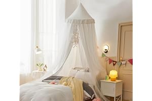 HUOQOU Betthimmel für Mädchen Doppelschicht Prinzessin Runder Kuppel Kinder Träumendes Moskitonetz Bettwäsche Mädchenzimmer Schloss Spielzelt Hängendes Haus Dekor Leseecke Baldachine(weiß/weiß)