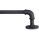 Industrial Pipe Outdoor Window Curtain Rod 48"-84", Rust-Resistant, Textured Black