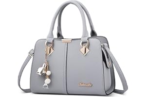 DEEVORCA Moda Bolsos de Mujer Elegante Bolso Tote Bolso Bandolera con Mango Adornos Colgantes Bolsa Mensajero para Compras Casuale Diario Viajes Trabajar PU Cuero Señoras Bolso de Mano Gris