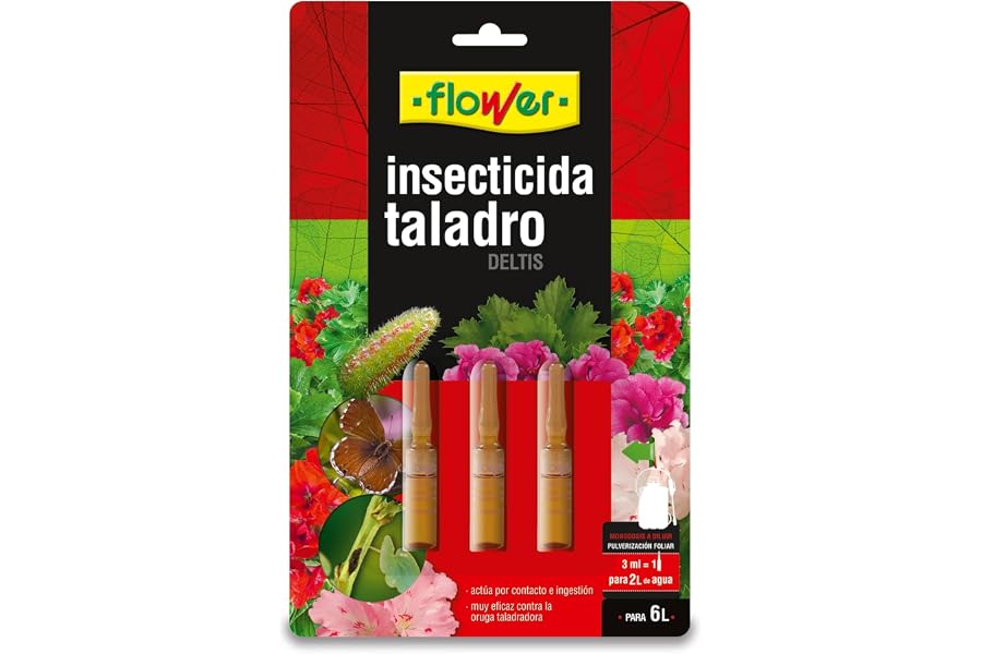 Flower - Antitaladro del Geranio Monodosis 3x3 ml | Insecticida contra Oruga Taladro | Acción por Contacto e ingestión | Uso 