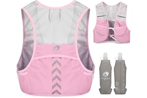 Outplea Gilet Idratazione con 2 Borraccia Running Morbido 500ml, Gilet Running Uomo Leggero, Gilet Corsa con Strisce Riflettenti, Zaino Trail Running per Sport Ciclismo Maratona Campeggio