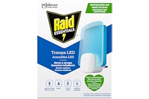 Raid Essentials Trampa LED Antimoscas, Antimoscas de Fruta y Antipolillas, Sin Insecticida, Seguro para Toda la Familia, Inodoro y Sin Residuos, Uso Interior, 1 Aparato y 1 Recambio.