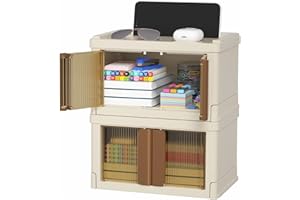 HAIXIN boite rangement plastique, 2.7L boîte de rangement de bureau, caisse rangement, petite boite pliable empilable, organisez de petits objets, manche marron (lot de 2)