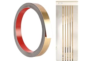 INDRNIF 5Meter Zierleisten Deckenleisten Selbstklebend Stuckleisten Edelstahl Dekorleisten Spiegelstreifen Selbstklebend Wandleiste für Toilette, Fliesenrand, Wandecke, Fußleiste, Boden (20mm) (Gold)