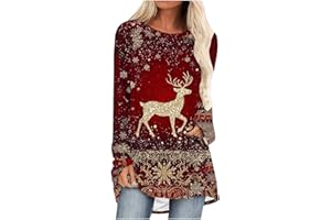 JIANGML Womens Christmas Long Sweatshirt Sparkling Reindeer Snowflakes Printed Jumper, Women's Elegant Pullover Xmas Ethnic Style Graphic Blouse Raglan Sleeve Tops Christmas Party Pullovers Plus Size