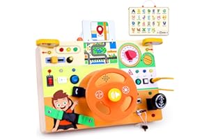 HOAROSALL Tablica Aktywności Montessori Zabawka (1+) Kierownica Samochodowa dla Dzieci Zabawka Podróżna Sensoryczna dla Dzieci z Autyzmem Prezent na Święta i Urodziny