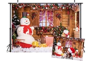 LYWYGG 7x5FT Vinyl Cute Snowman Photography Backdrop Christmas Backdrop Holiday Home Christmas Tree Gifts Background for Christmas Party Decoration Studio Props CP-98