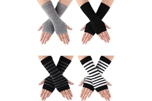 BBTO 4 Pairs Cashmere Wrist Fingerless Gloves with Thumb Hole Women Warm Half Gloves Winter Mittens Thermal Warmers Gifts for Men Women Ladies