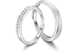 LOLIAS Coppia Anello Argento Sterling 925 Coppia di Anello per Donna Uomo Fedine Fidanzamento Coppia Anelli Fede Nuziale Anello Set Fedine Sposa Confezione Regalo Anello Regolabile