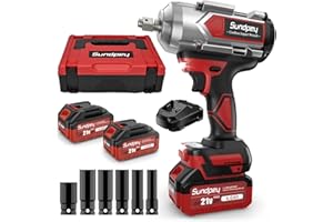 Sundpey 1200Nm Akku Schlagschrauber 8000mAh - 1/2 Bürstenloser Schlagschrauber Akku mit 2 * 4.0Ah Li-Ion Akkus, 6 Stecknüsse, 21V 2600RPM Impact Wrench für Auto und Hausgebrauch