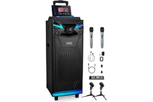 GEYGUY Cassa Karaoke Professionale con 2 microfoni, Altoparlante DUAL-10 pollici Bluetooth per adulti, sistema PA con luci LED Supporto per lo streaming in diretta/FM Radio/Aufnahmen, YouTube, Tiktok