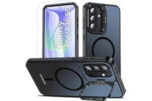 OWKEY Coque pour Samsung A56/A36 5G avec Béquille Intégrée,Compatible avec MagSafe,Housse Militaire avec Protection Écran,Magnétique Coque A56/A36,Résistant Rayures, Translucide Noir
