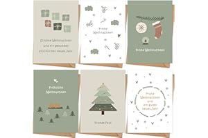 COOYUIO 12 Weihnachtskarten mit Umschlag Set - Hochwertiges Klappkarten Set mit Sprüche - A6 Merry Christmas Cards - Moderne-Motiv für die schönsten Weihnachtsgrüße - Blanko Seiten zum Schreiben