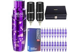 MAST TATTOO Mast Tour Tattoo Kit, Wireless Rotary Tattoo Pen Machine Gun Kit, 2Pcs Changeable Cordless Tattoo Battery Power Supply, 20Pcs Pro Tattoo Cartridges Needles (P20 Kit 2 Batteries)