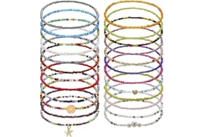 Lucktao 24 Stück bunte Perlen fußkette,Boho fußkette damen,Handgefertigte Perlen Fußkettchen,fusskettenchen, Perlen Fußkettchen Set Strand Boho Mädchen Frauenc für Damen und Mädchen verstellbares.…