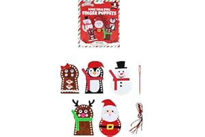 Henbrandt 1 x Christmas Make Your Own Finger Puppets Craft Kit - 5 Festive Designs Santa Snowman Penguin Reindeer Gingerbread DIY Creative Activity for Kids Adults Holiday Fun