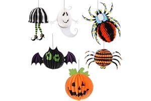 MTBRICEY 6 Pezzi Ciondolo a Nido d'ape di Halloween Decorazioni Sospese di Carta Ragno di Zucca Ghost Bat Honeycomb Lantern Ciondolo Ornamenti Props Favore del Partito per Festa Halloween Festival Decors