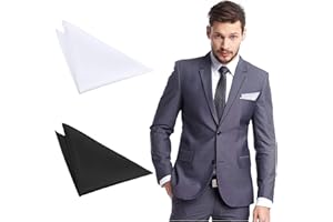 Jadive 2 Stück Seiden Satin Taschentücher Herren Einstecktuch für Hochzeit Party Einfarbiges Taschentuch Geschenk, Schwarz, Weiß