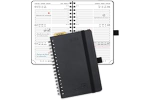 POPRUN Agenda 2024 Semana Vista Pequeña 16 x 10,5 cm, Planificador Semanal 2024 con Porta Boligrafos Autoadhesivo, Planner Anual 2024 con Tapa Blanda en Cuero Vegano y Papel Certificado FSC®, Negro