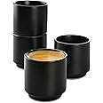 Cosumy Stackable Espresso Cups - 4 Black Ceramic Coffee Cups - Minimalist & Elegant Design - Heat Resistant - Thick Walled - Dishwasher Safe - 80ml / 2.7oz