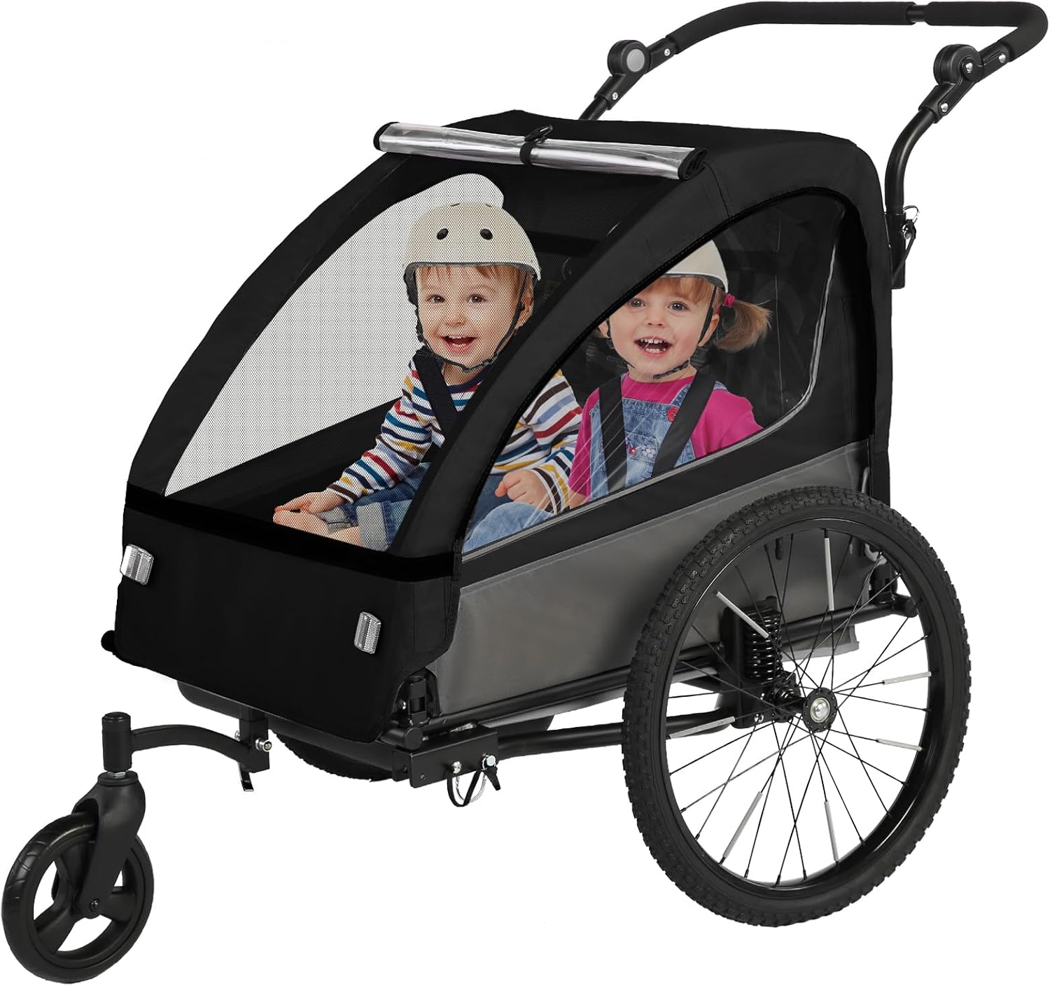 SEPNINE Remolque Infantil 2 en 1 y Cochecito con suspensión, Remolque de Bicicleta para 1 a 2 niños máximo, función de Jogger, Plegable, Amplio Maletero