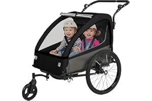 SEPNINE® Remorque Velo Enfant et Poussette 2 en 1 avec Suspension, remorque de Velo pour 1 à 2 Enfants, Fonction Jogging, Pliable, Coffre spacieux