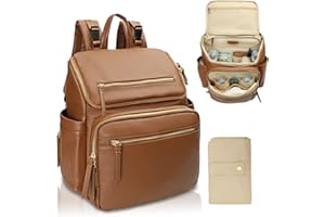 miss fong Sac à Dos à Langer, Sac à Langer Multifonctionnel, Sac a Langer Sac Bebe de Grande Capacité pour Maman et Papa avec 4 Poches Isotherme, Sangles de Poussette et Matelas à Langer-Marron