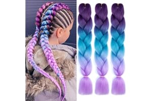 Colorful panda 3 sztuk jumbo warkocz włosy syntetyczne 24 Cale 100g kanekalon zaplatanie włosów rozszerzenia na szydełku Twist plecionki włosy (Ciemnofioletowy/Niebieski/Jasnofioletowy)