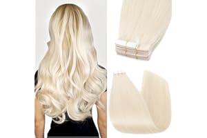 SILK-CO Tape Extensions Echthaar Haarteile Echthaar Tape Extensions Klebeband Haarverlängerung Tape in Extensions Echthaar 100% Echthaar 2g 10 Pcs 70# Weißlich 30cm
