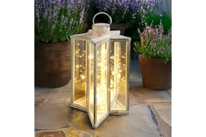 MARCO PAUL INTERIORS Marco Paul White Firefly Star Solar Lantern - Metal Outdoor Hanging Lanterns with Firefly LED - Garden Ornaments Outdoor Lantern for Garden Decor - Gifts for Her - Christmas Gifts for Women Birthday